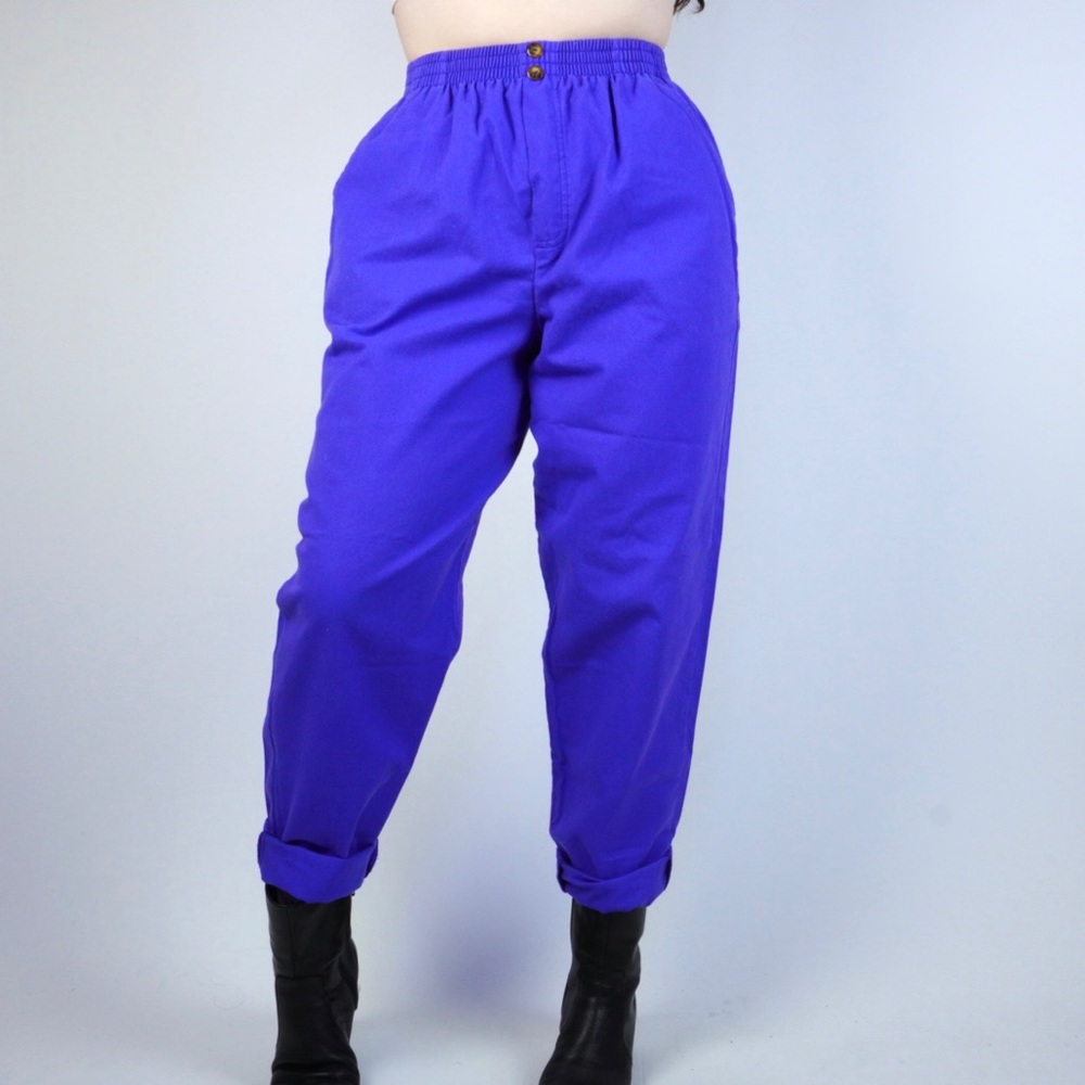 Purple Button Retro Elastic Waist Pants
